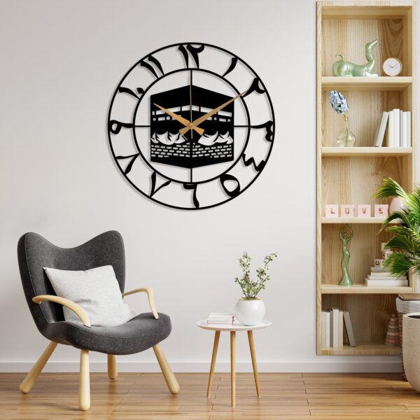 Kaaba Design MDF Wooden Islamic Wall Clock, Islamic Home Decor, Arabic Numeral Wall Clock - Image 2