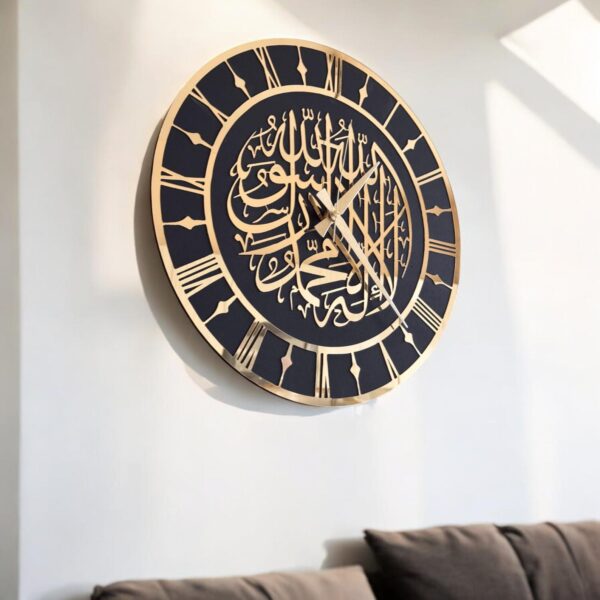 First Kalimah Islamic Wall Art & Clock – Handcrafted Arabic Calligraphy Decor for Prayer Rooms, Eid Gifts & Muslim Home Decor